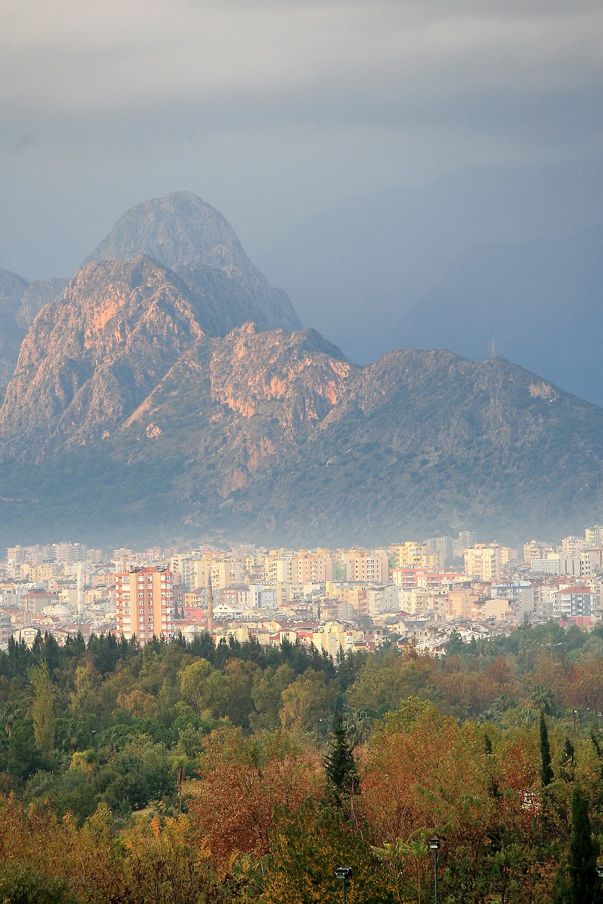 mountains, houses, forest, city, antalya, cityscape, nature, outdoors, asia minor, landscape, turkey, taurus